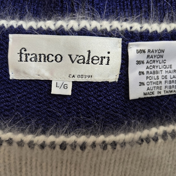 FRANCO VALERI Vintage Angora Electeic Blue and White Patterned Sweater. Large - Picture 9 of 12
